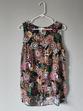 CJ Banks Black Floral Sleeveless Camisole with Pink, Yellow and Green
